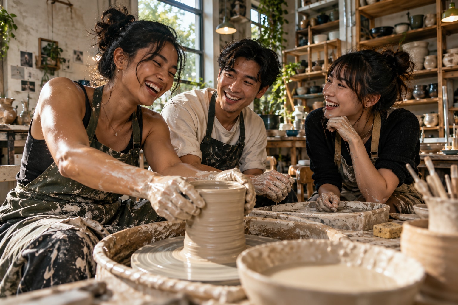 A shared creative experience around a pottery wheel